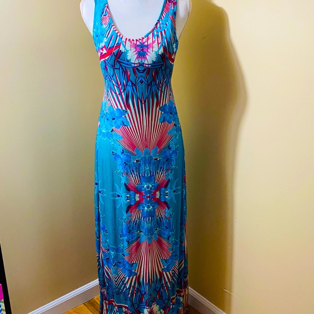 NWT Tropical maxi dress with crisscross back.